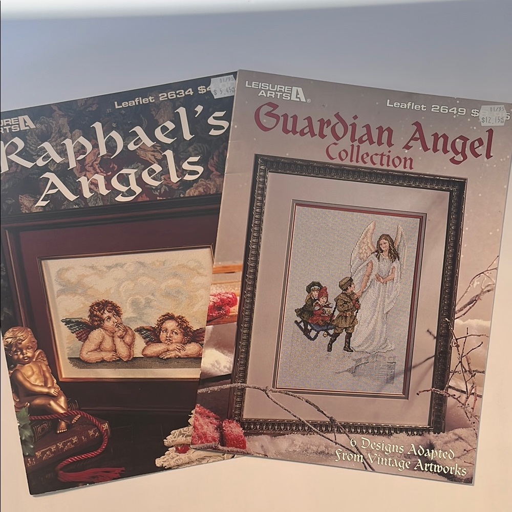 2 Leisure Arts Guardian Angel Cross Stitch Patterns Vintage